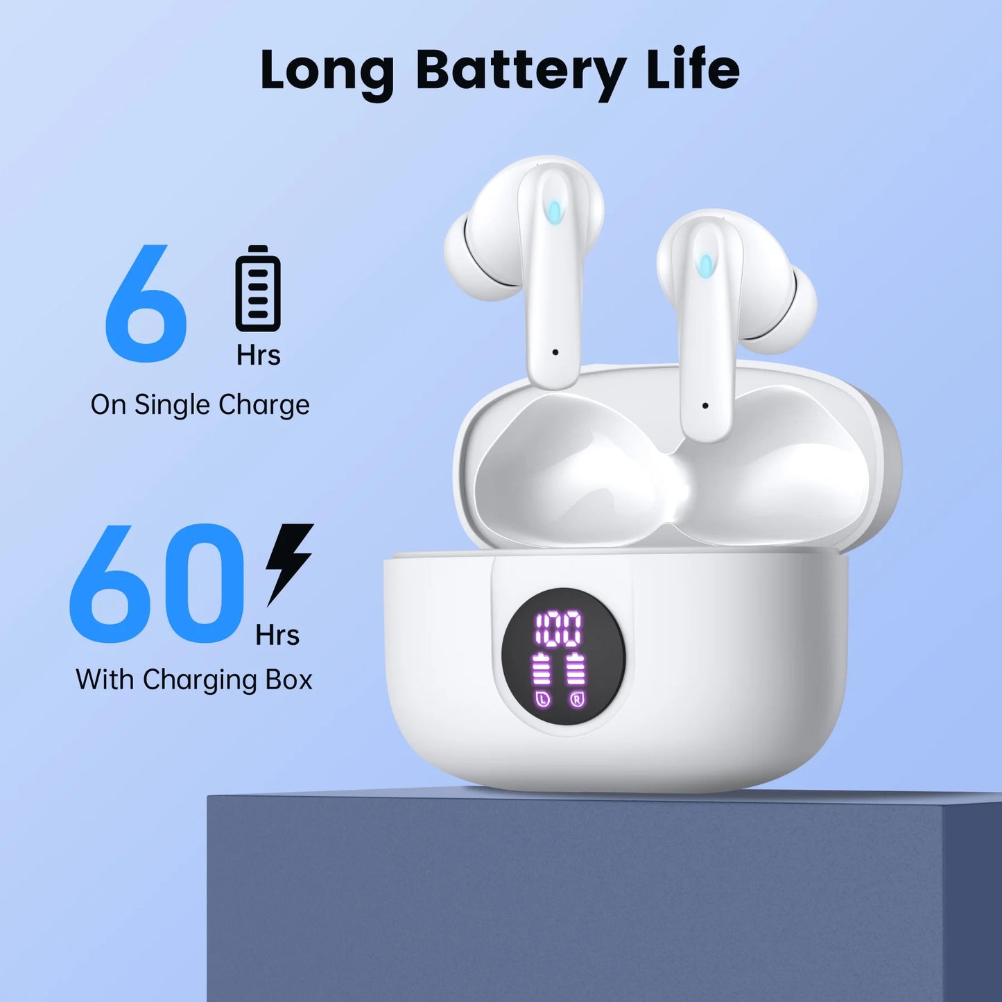 Wireless Earbuds, Bluetooth Headphones V5.4 Stereo Ear Buds with Noise Cancelling Mics, 60H Playback Mini Case with Dual LED Display, IP7 Waterproof In-Ear Earphones for Android Ios